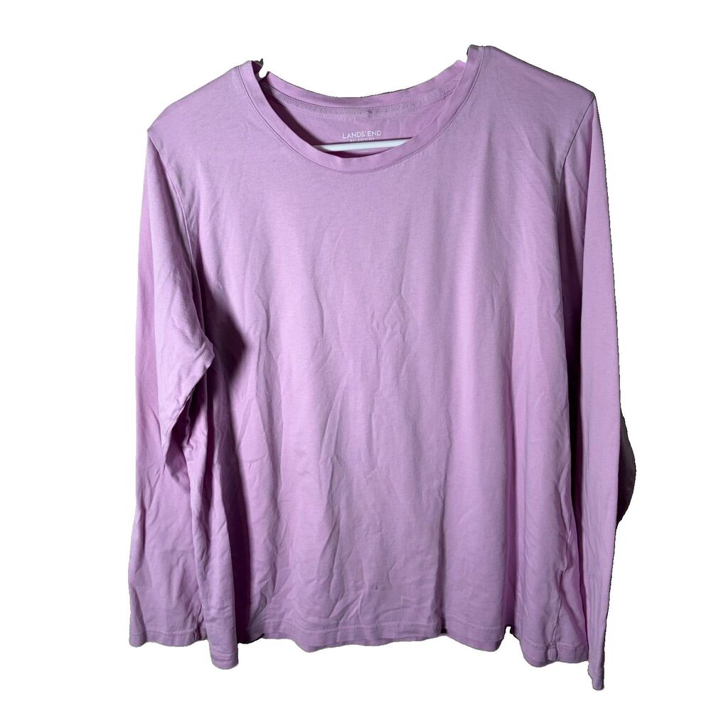 Lands' End T-Shirt Women's Petite Large Purple Long Sleeve Relaxed Fit